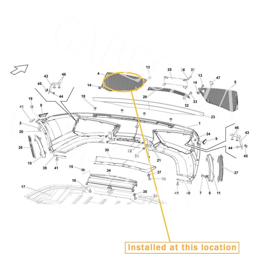 Left grille of the front bumper for Lamborghini Gallardo LP560. equipment manufacturer: 400807681A