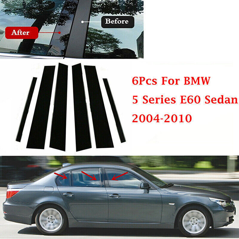 Piano Black Pillar Posts Door Window Molding Strip for BMW E60 535i 550i 04-2010