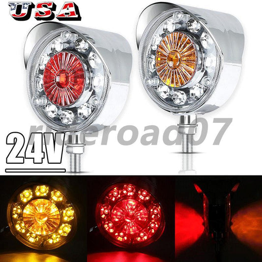 2X LED Double Face Side Round Marker Turn Signal Brake Semi Truck Fender Lights