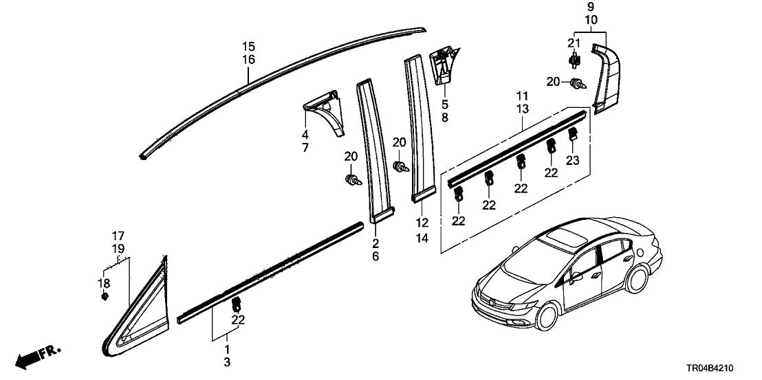 new roof molding trim for Honda for Civic 2012-2015 (left 74316-TR0-A01-)