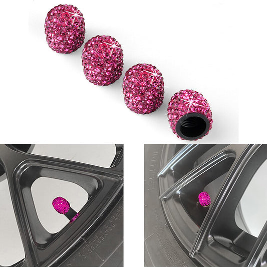 4Pcs Fashion Diamond Bling Car Tyre Tire Wheel Rims Air Valve Stem Cap Car Rose