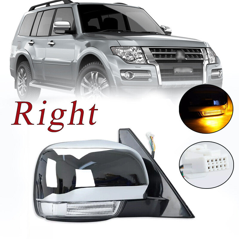 Right Side Door Mirror W/Light Chrome for Mitsubishi Pajero Montero 2006-2021