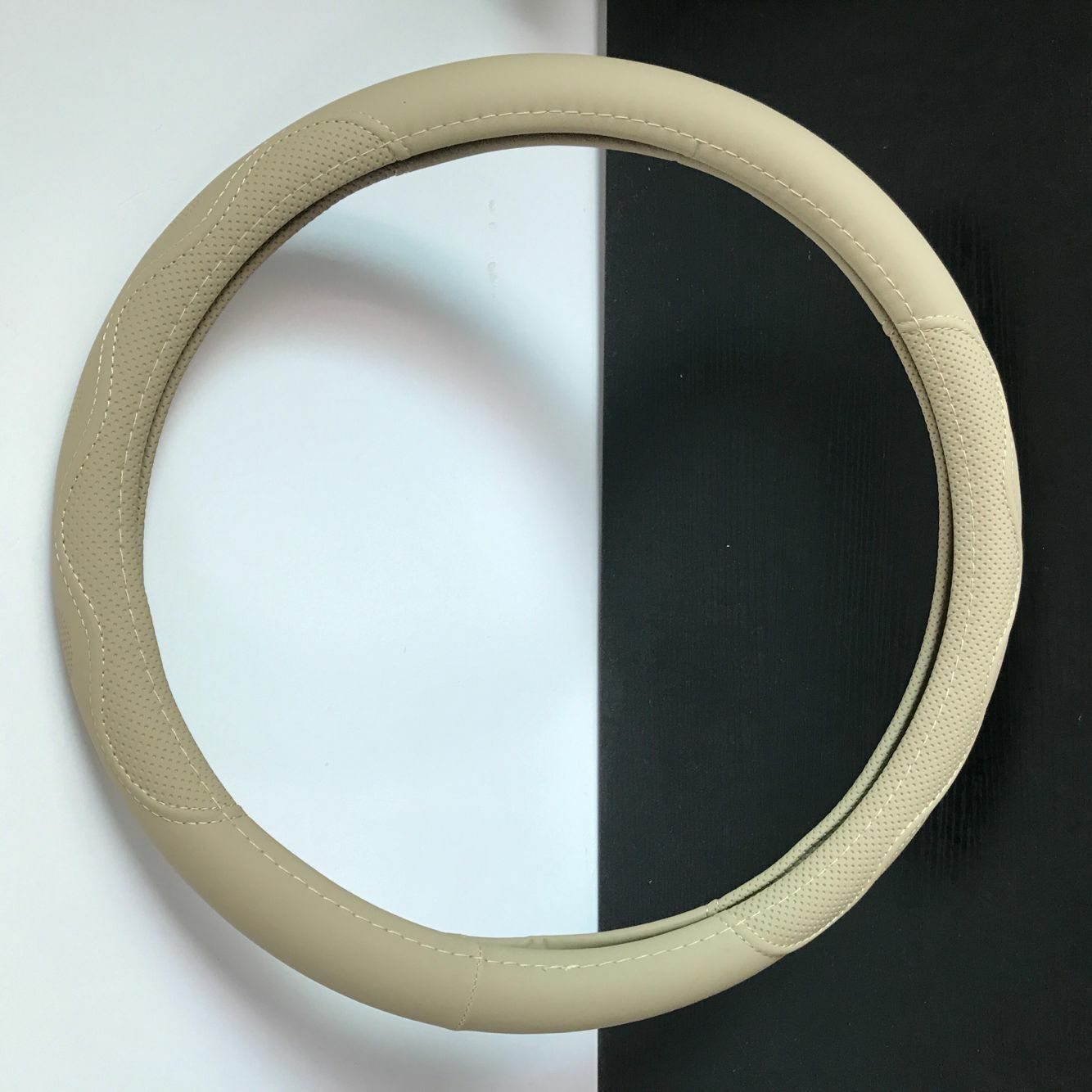 Accessories Embossed 15/38cm Car Steering Wheel Cover Protector Beige Leather