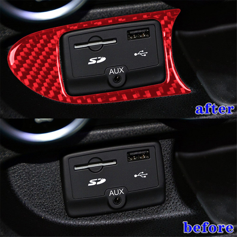 Red Carbon Fiber Interior USB/AUX Input Panel Cover Trim for Fiat 500L 2014-2017