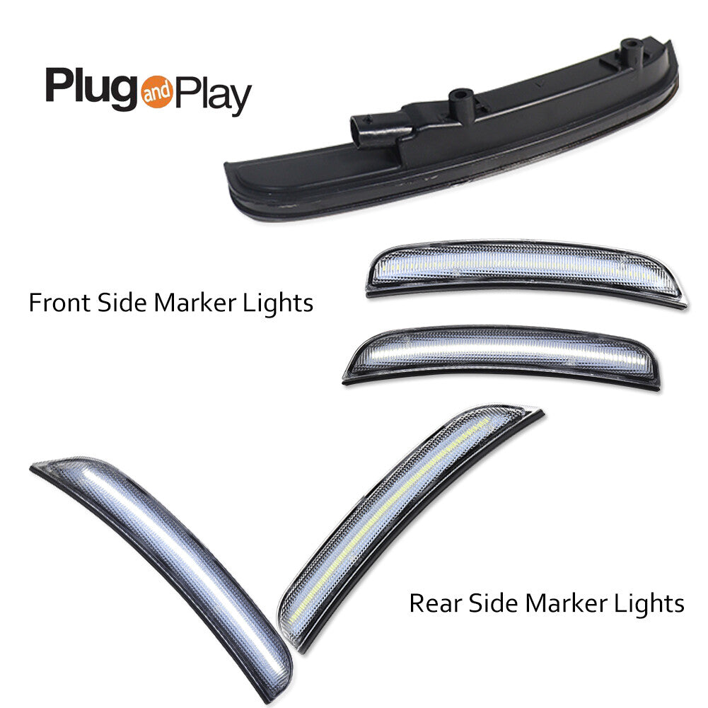 4-Pack LED Side Marker Lights, Front and Rear Transparent White LEDs, Suitable for 15-22 for Dodge Chargers