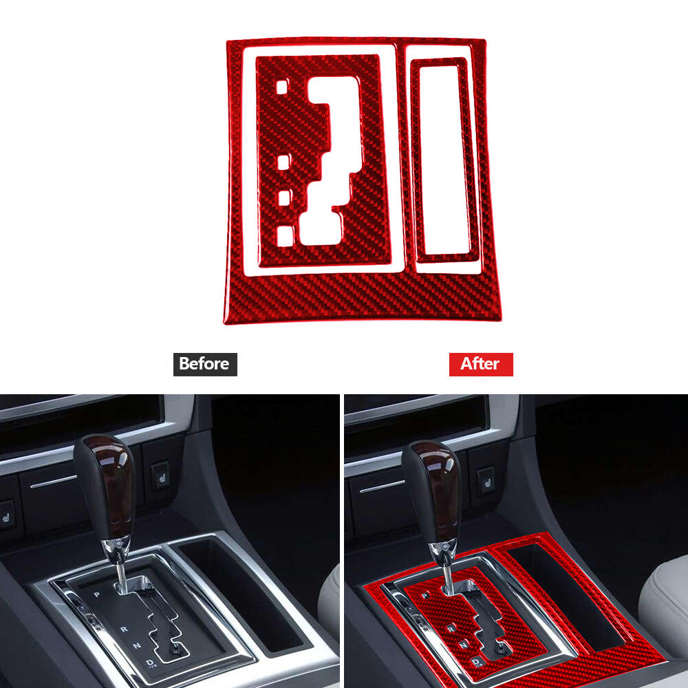 3x Red Carbon Fiber Gear Shift Panel Cover Trim for Chrysler 300 2005-2007 TypeA