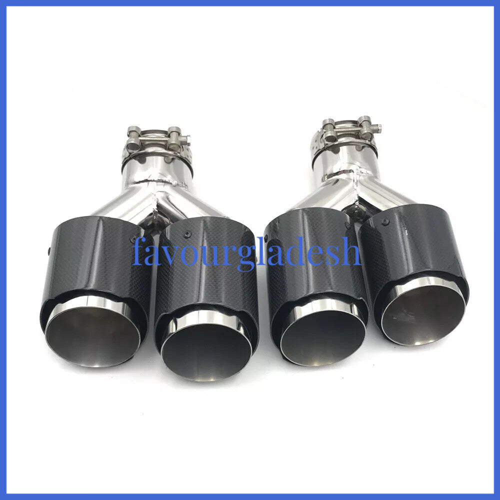 2PCS: ID:63mm OD:114mm Akrapovic Glossy Carbon Fiber Universal Dual Exhaust Tip