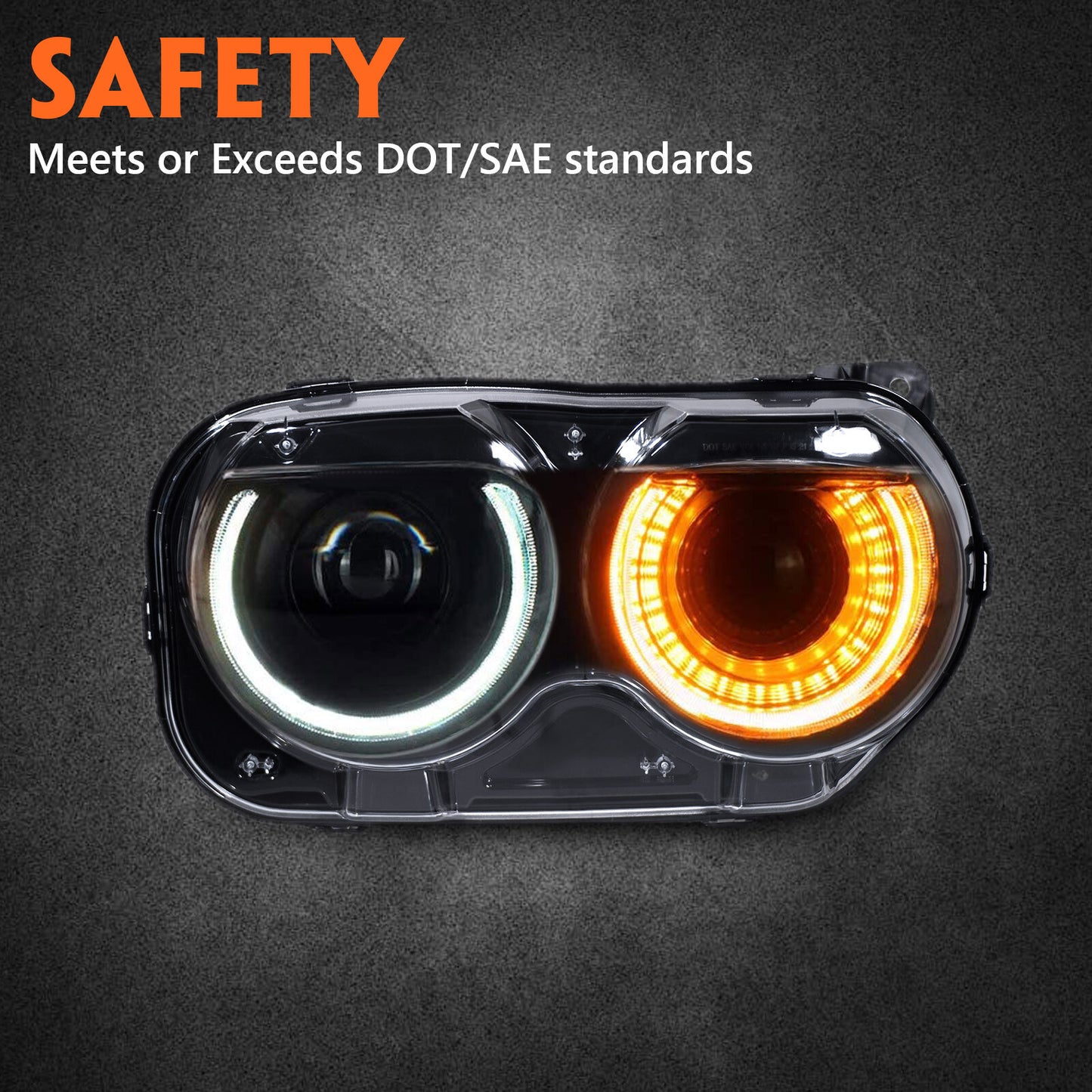 Suitable for 2015-2023 for Dodge for Challenger halogen headlights with LED strips for passenger use.