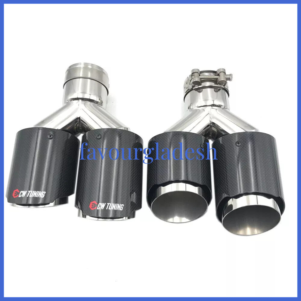 2PCS: ID:63mm OD:89mm Akrapovic Glossy Carbon Fiber Universal Dual Exhaust Tip