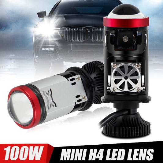 2X H4 Bi-LED Projector Lens Hi/Lo Headlight for Mini Bulbs 100W 50000Lm Retrofit LHD