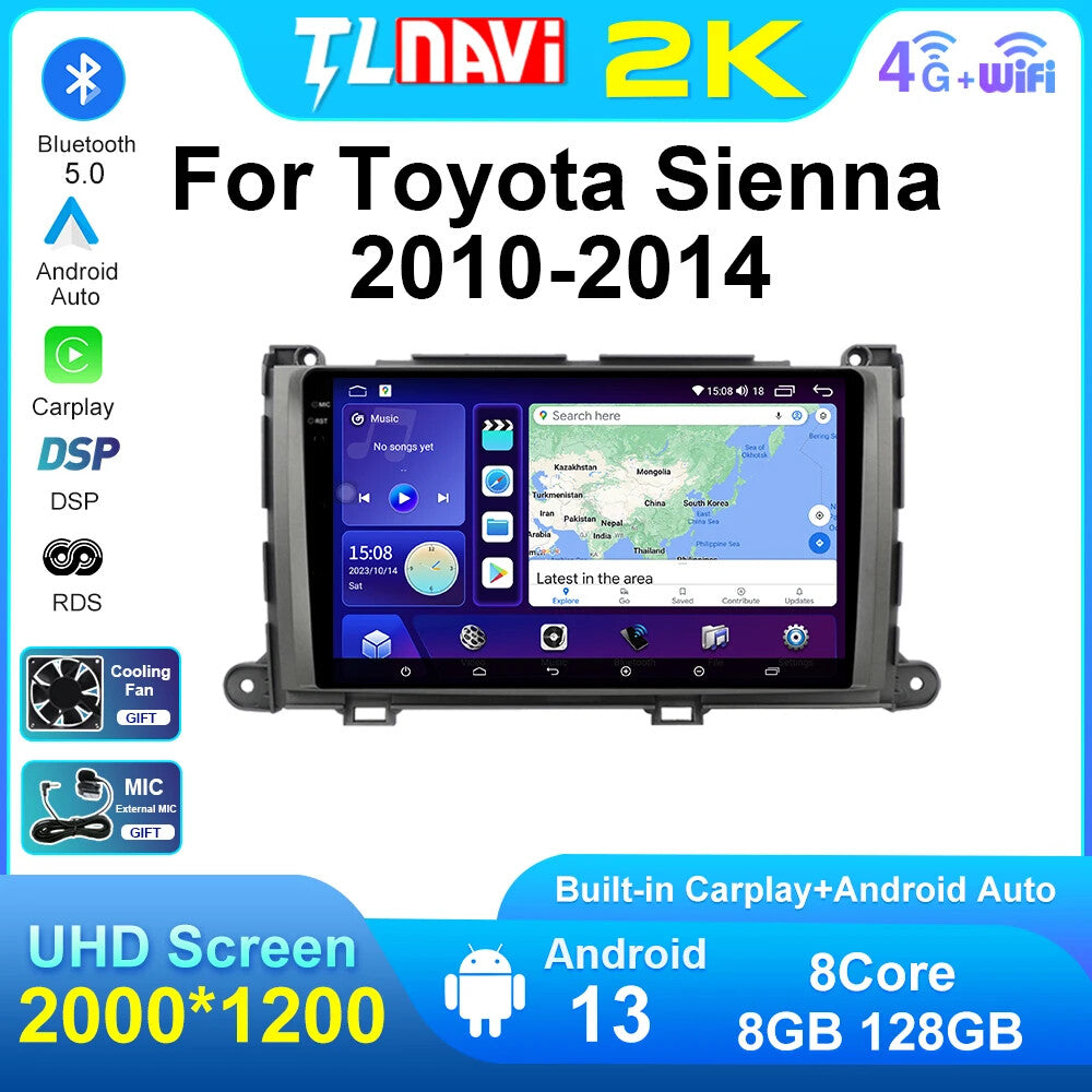 for Toyota for Sienna 2010-2014 Android Car Stereo Radio CarPlay GPS Player Screen