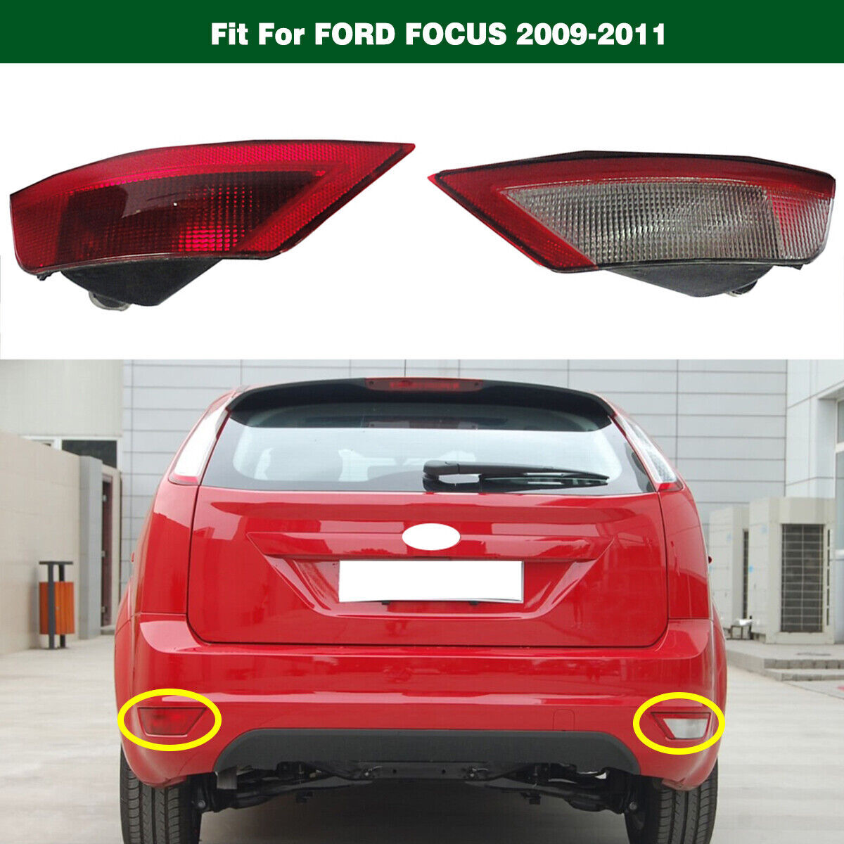 L+R Rear Bumper Reflector Lights Tail Lamp for Ford Focus 2009-2011 Hatchback