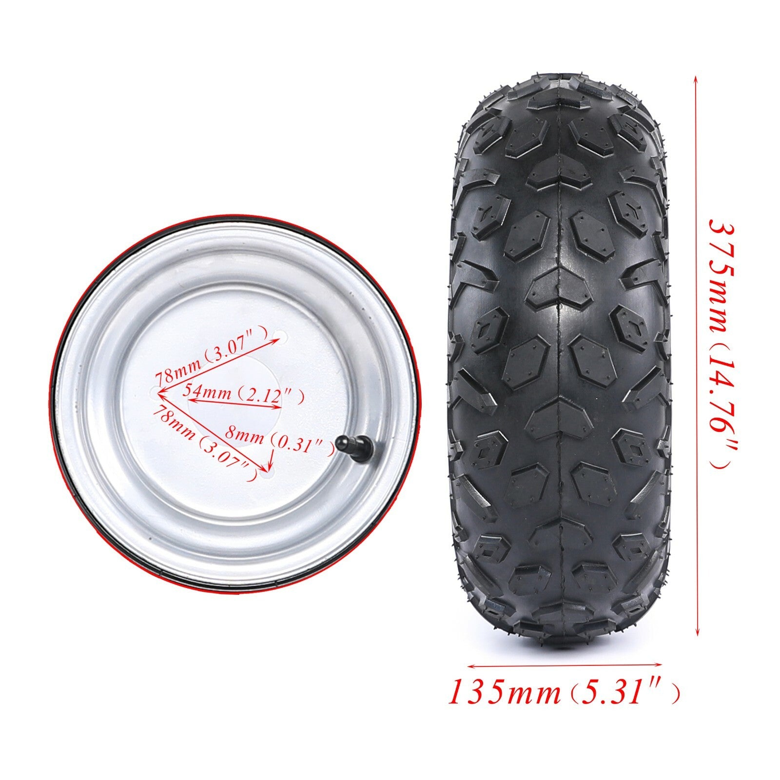 2-pack of 145/70-6 front and rear tires and rims for all-terrain vehicles, off-road vehicles, go-karts, 4x4 (110cc, 125cc, 70cc)
