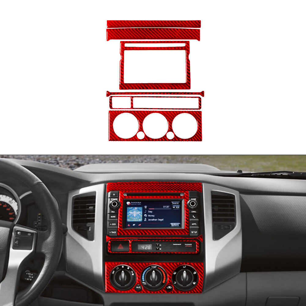 6Pcs Red Carbon Fiber Central Control Type-B Trim for Toyota Tacoma 2012-2015