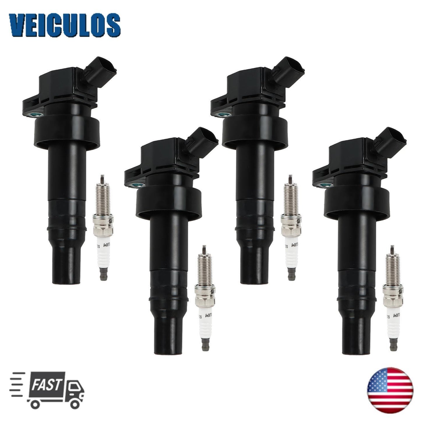 4 Ignition Coil  Iridium Spark Plug for Hyundai Accent/ for Kia Soul 1.6L UF652