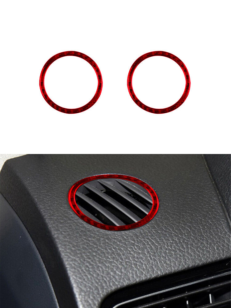 Red 2X Dashboard Air Vent Ring Trim Cover Carbon Fiber for VW Touareg 2011-2018