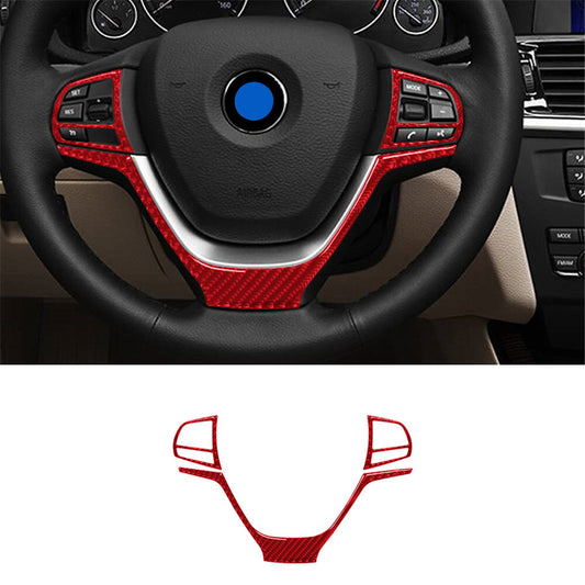 3Pcs Red Carbon Fiber Steering Wheel Cover Trim for Bmw X3 F25 X4 F26 2011-2017
