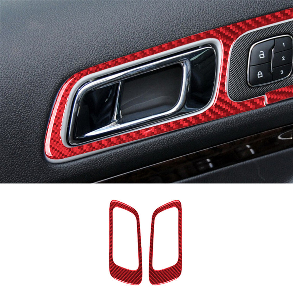 4Pcs Carbon Fiber Interior Door Handle Trim Panel for Ford Explorer 2011-14 Red