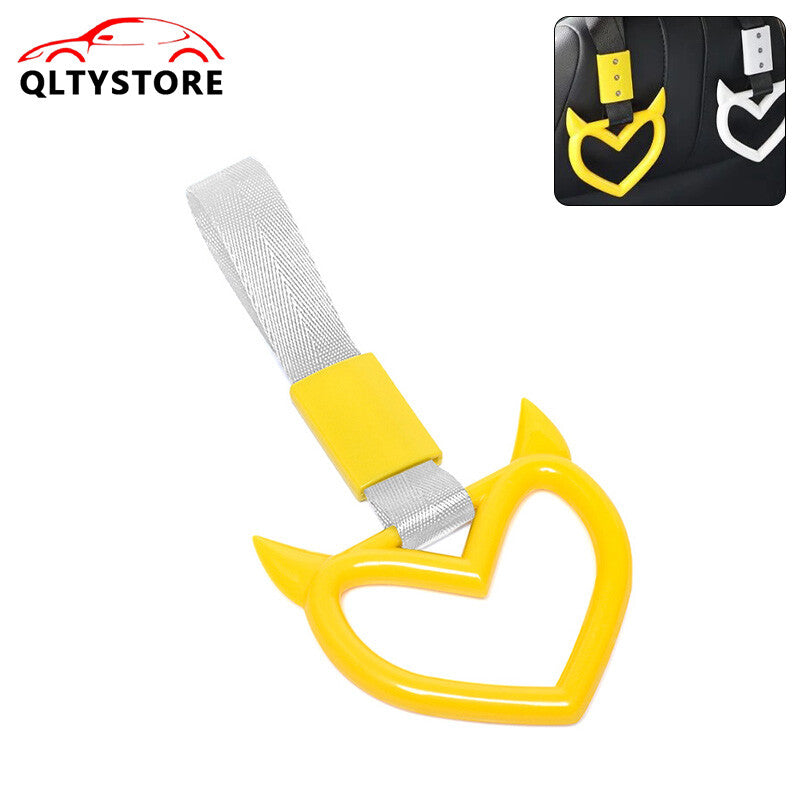 Yellow Devil Heart Red JDM Tsurikawa Ring Subway Train Bus Handle Strap Charm