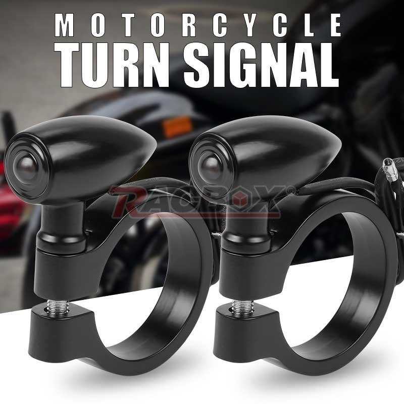 2X Black Bullet Motorcycle 41mm Front Fork LED Turn Signal Blinker Amber Light