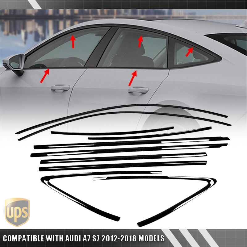 for AUDI A7 S7 Black Stainless Window Molding Strips Trim Accessories 2012-2018