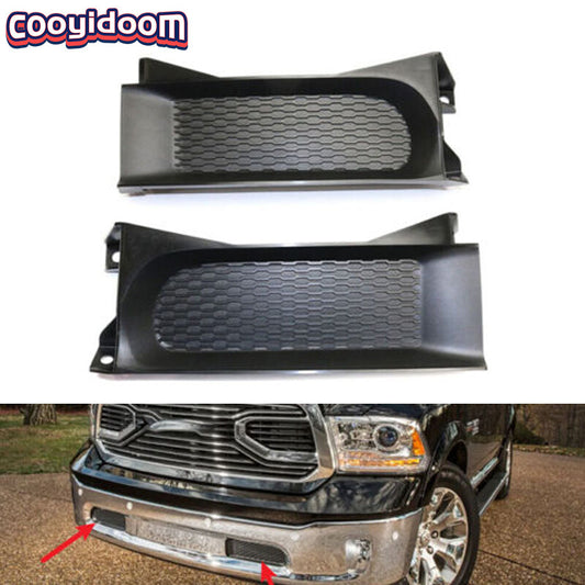 A pair of front bumper deck fog light covers with ABS for Ram 1500 (2013-2018).