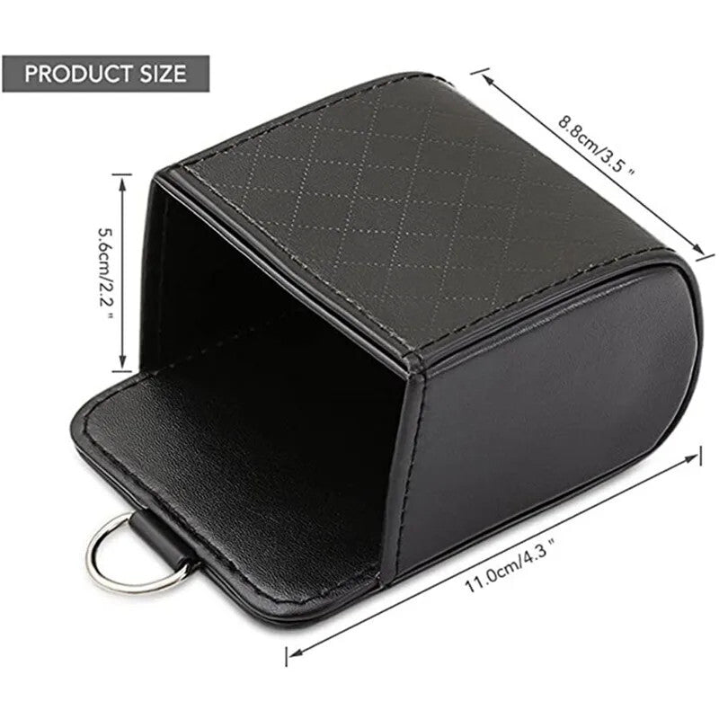 Car Air Vent Hanging Hook Storage Bag Black Leather Organizer Phone Holder Box