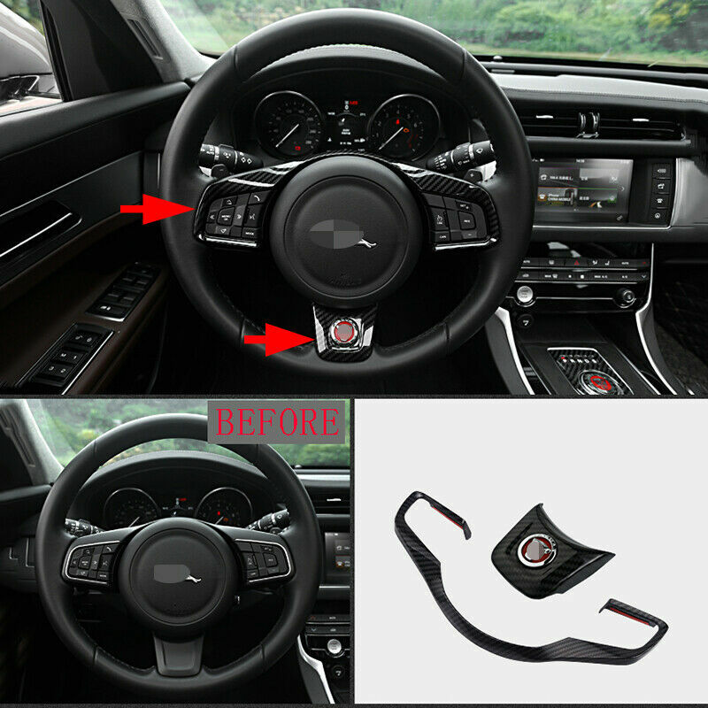 2X for Jaguar F-PACE 2016-2020 Carbon Fiber Interior Steering Wheel Trim Cover