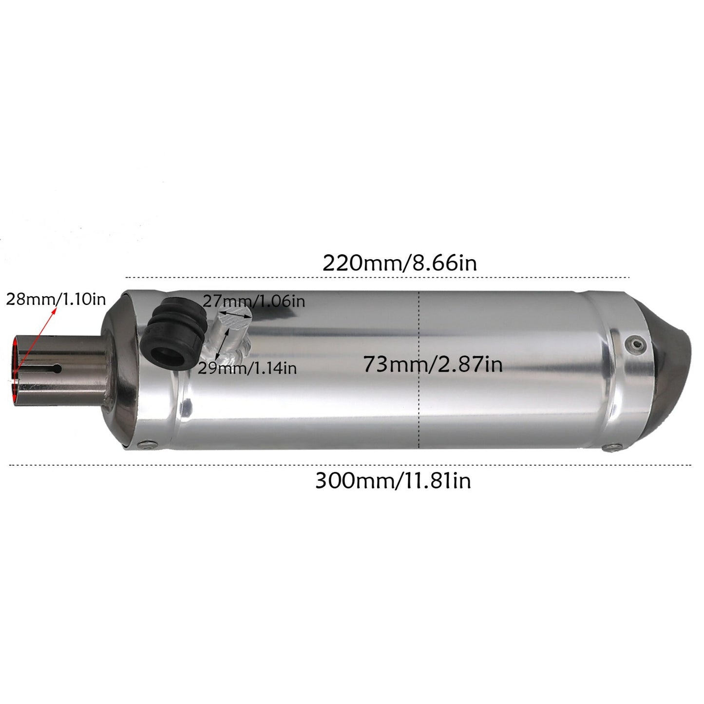 28mm exhaust muffler for 50cc, 70cc, 90cc, 110cc, and 125cc Dirt Pit bicycles, go-karts, and all-terrain vehicles (SSR-).