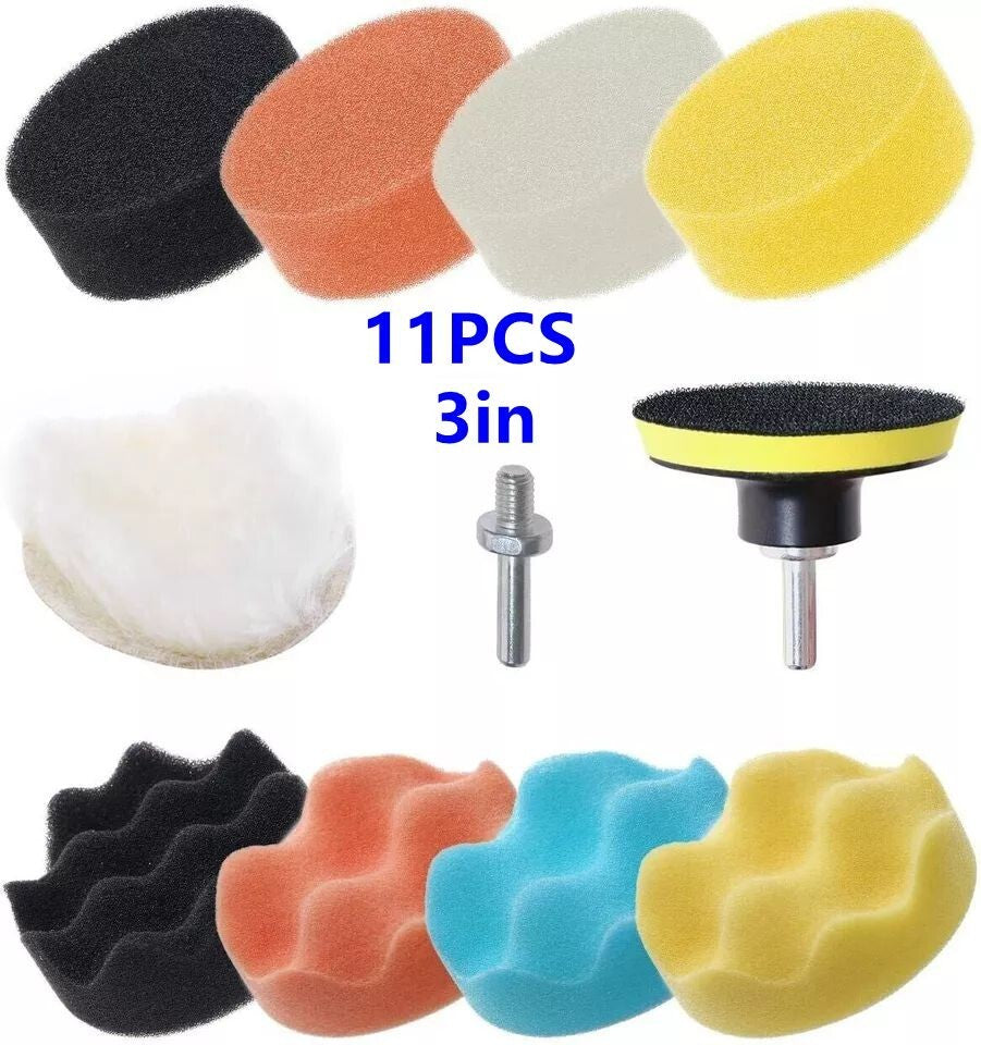11-Piece 3-inch Car Polishing Pad Polishing Drill Sponge Kit Waxing Foam Polisher