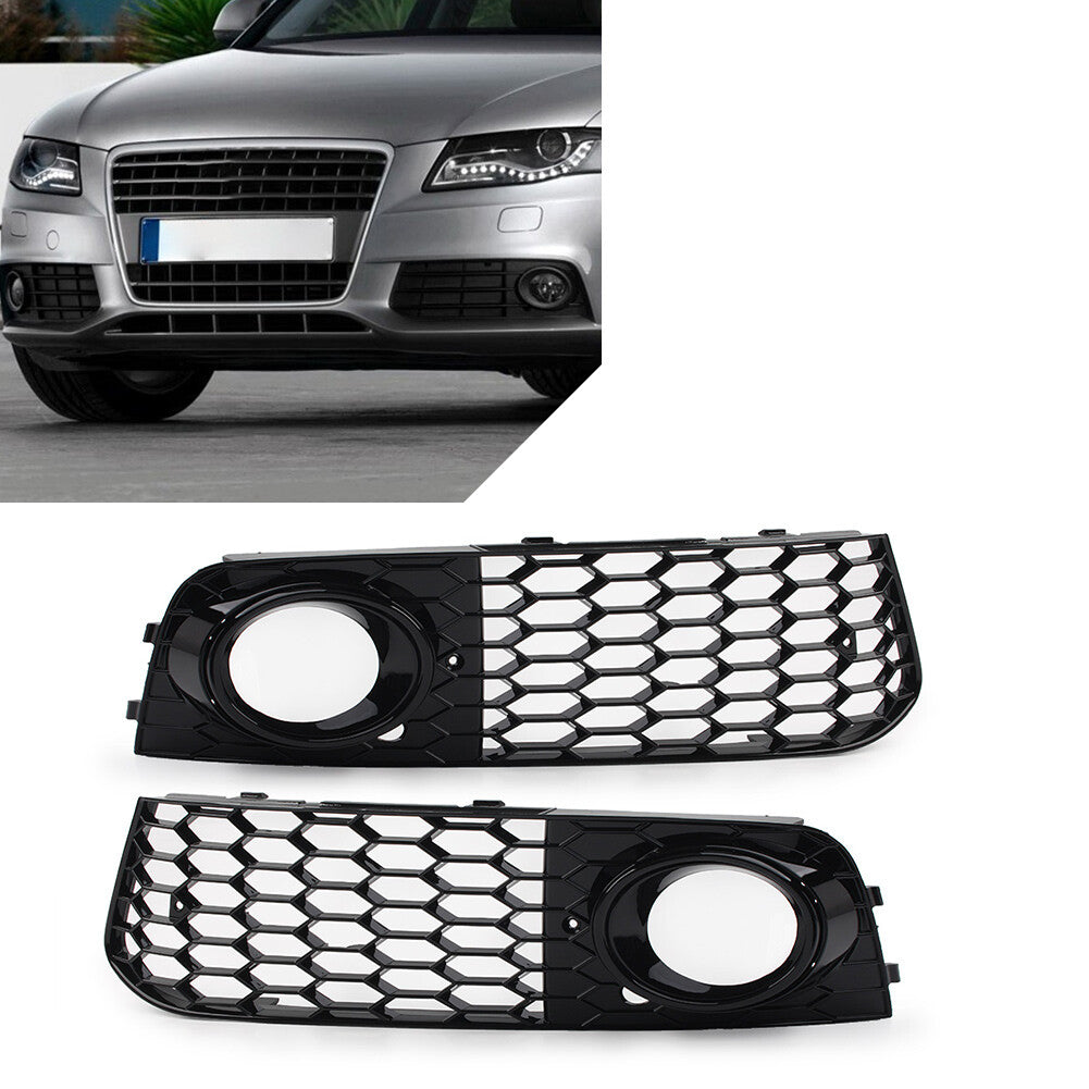 Front Fog Light Honeycomb Hex Mesh Grille Cover for Audi A4 B8 2009-12 Black cl