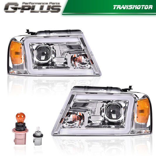 Suitable for 2004-2008 for Ford F-150/Mark LT Chrome/Amber LED DRL Projector Headlights