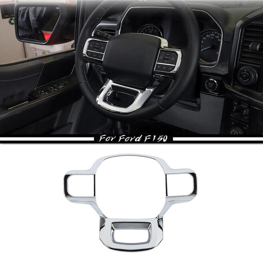 Automotive steering wheel panel cover trim for Ford F150 F-150 21-23 chrome alloy accessories