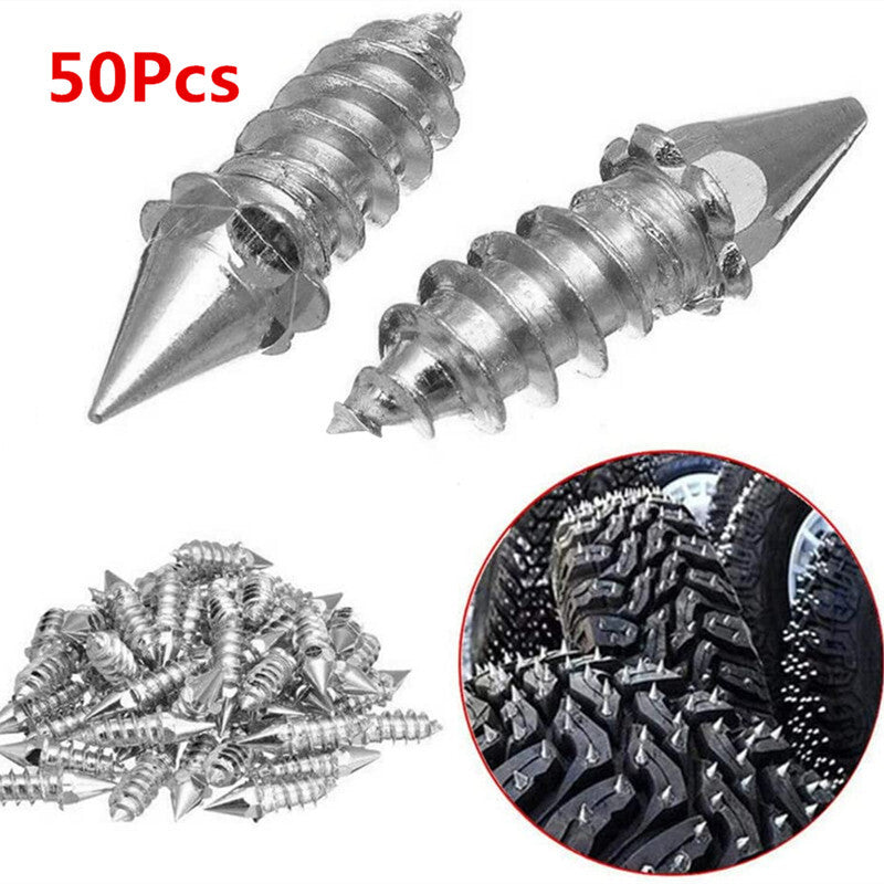 50PC Car Alloy Tire Studs Cleats Tyre Anti-Slip Snow Nails Winter Screws Spikes