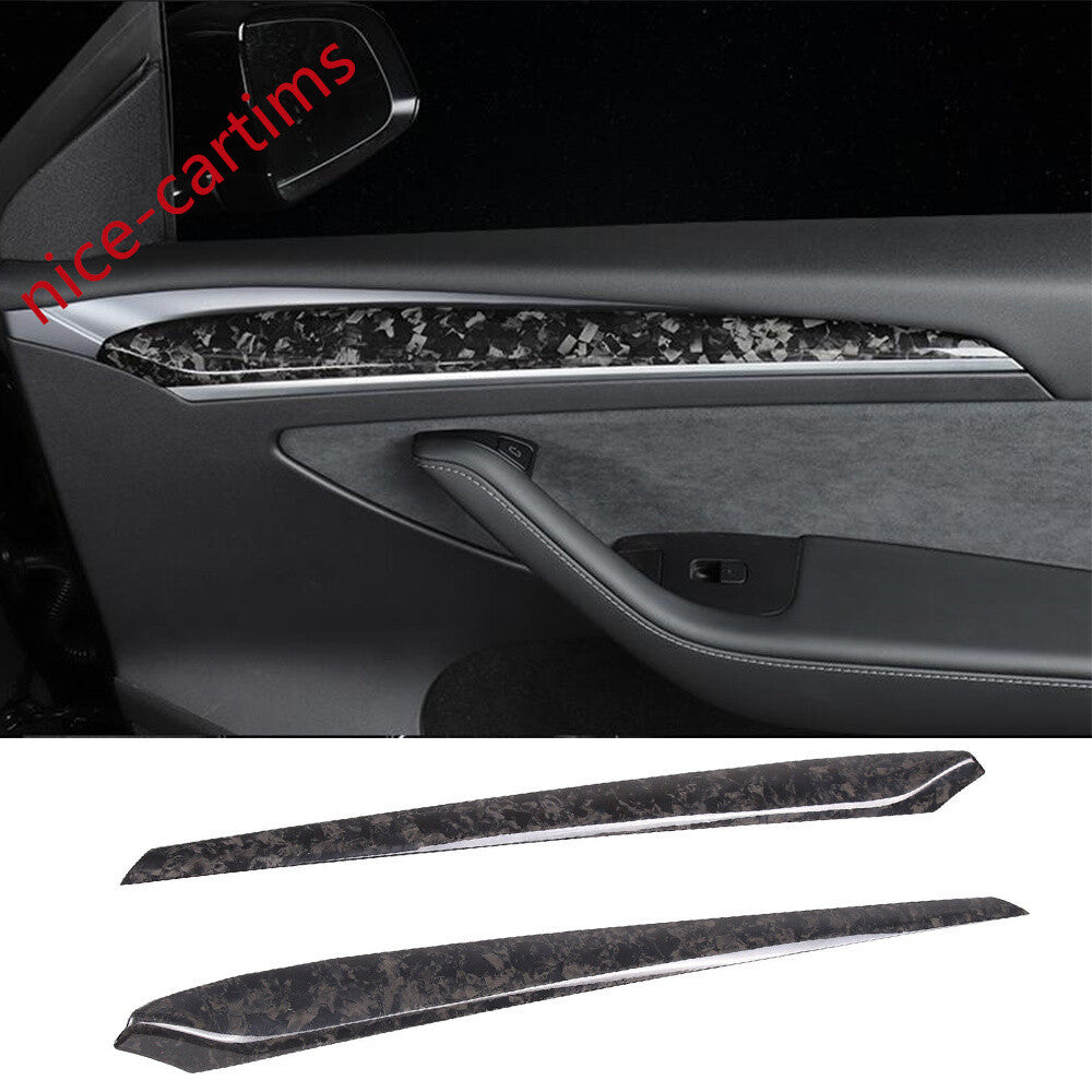 Forged Carbon Fiber Interior Door Panel Decor Cover for Tesla Model 3 /Y 2021-23