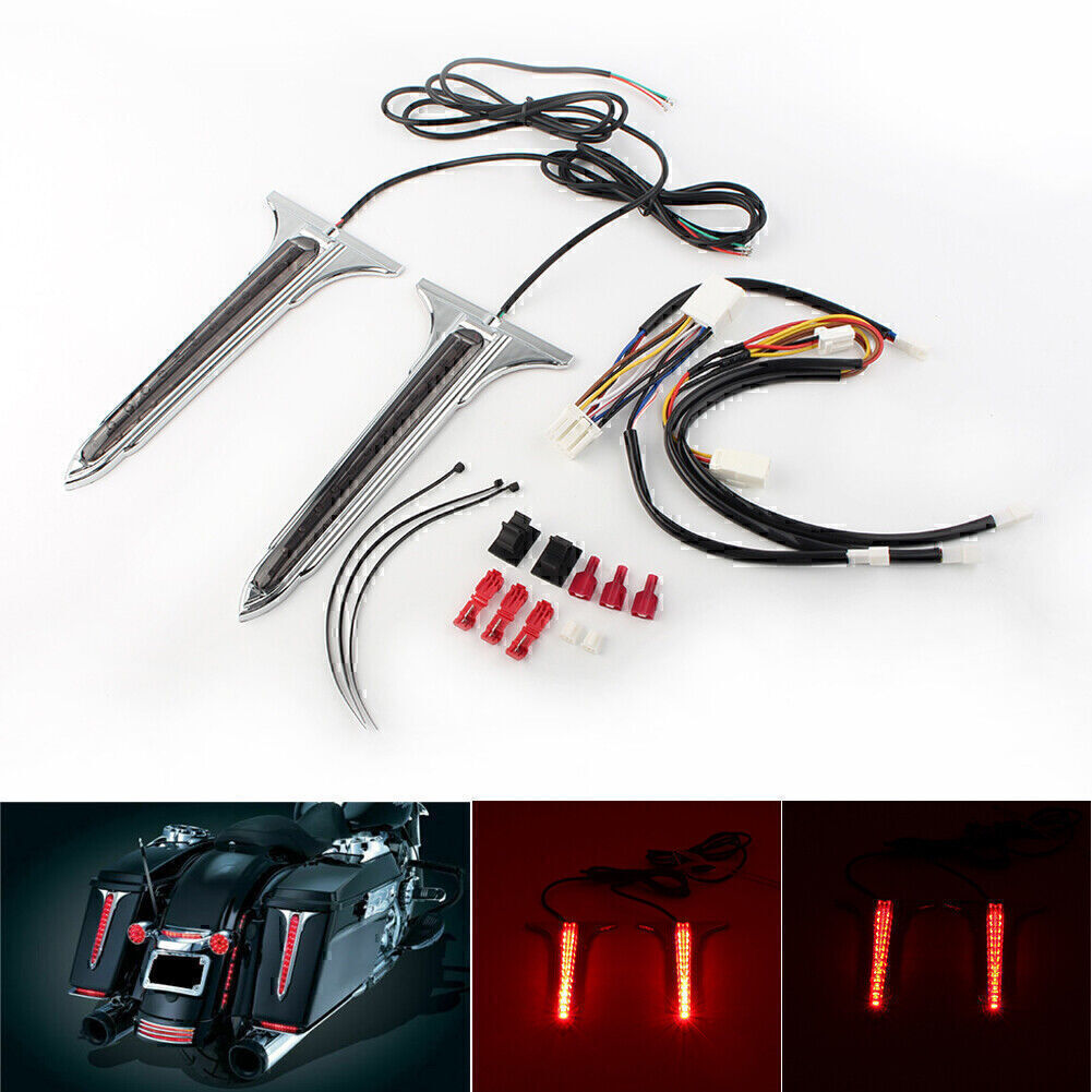 Chrome LED Rear Saddlebag Accents Light Smoke Lens for Harley Touring Road King