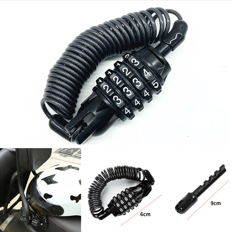 1x Motorcycle Helmet Lock Elastic Wire Cable 4 Password Anti-theft Security Lock