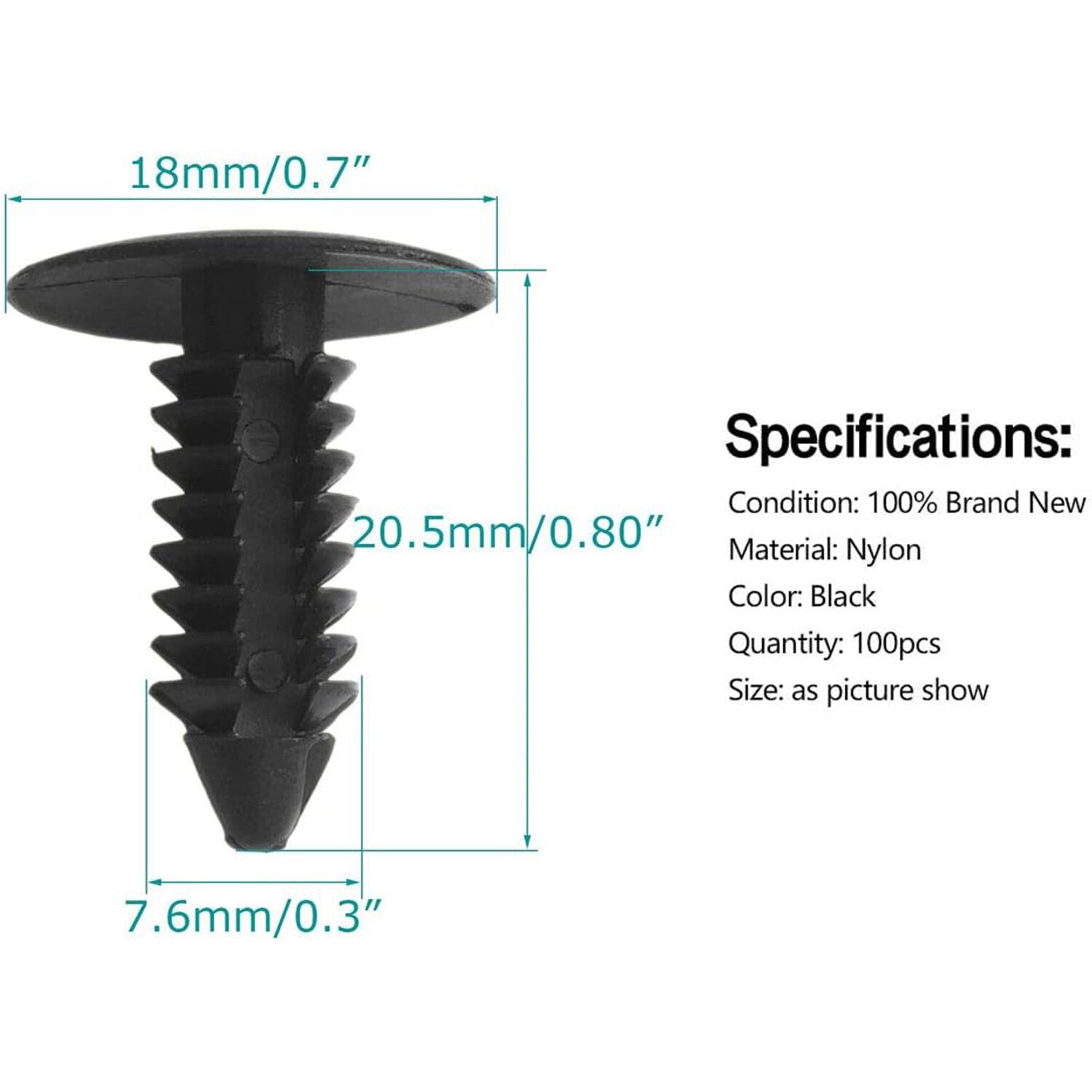 100X 8mm Bumper Clips Auto Car Hole Plastic Rivets Fastener Fender Push Pin NEW