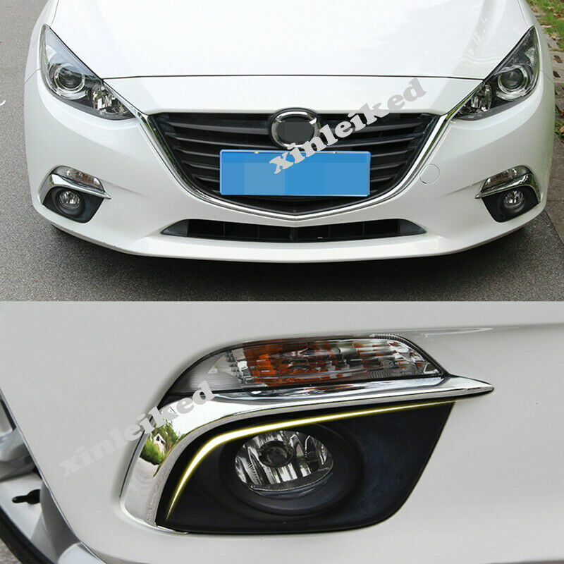 for Mazda 3 Axela 2014-2016 Gloss Chrome Front Fog Light Lamp Eyelid Cover Trims