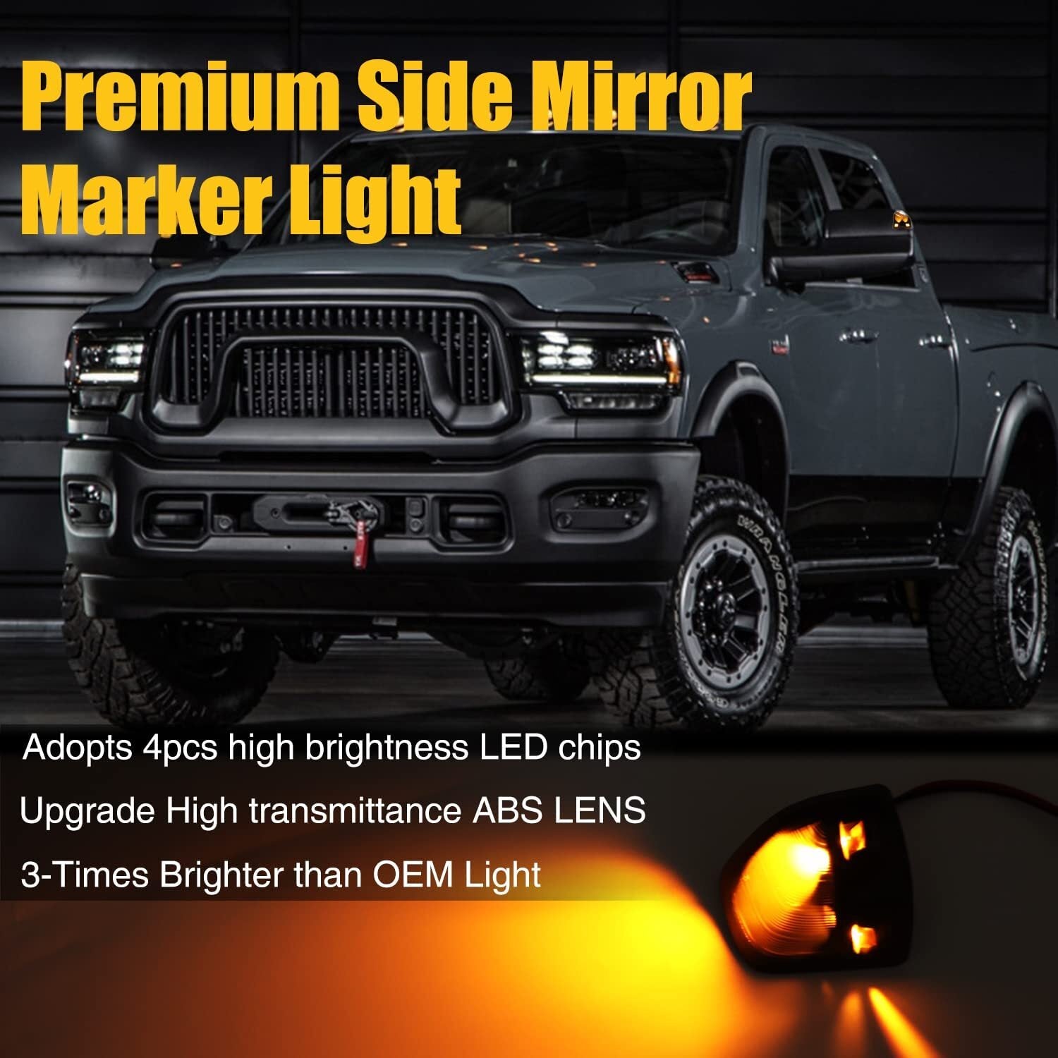 2pcs Smoked for Ram 1500 2500 5500 Amber LED Side Mirror Turn Signal Light Lamps