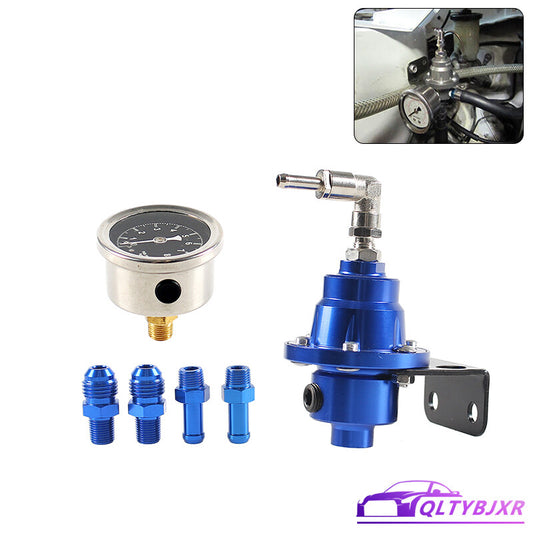 Adjustable Car Fuel Pressure Regulator w/Oil Gauge Kit Universal 0-160psi Blue