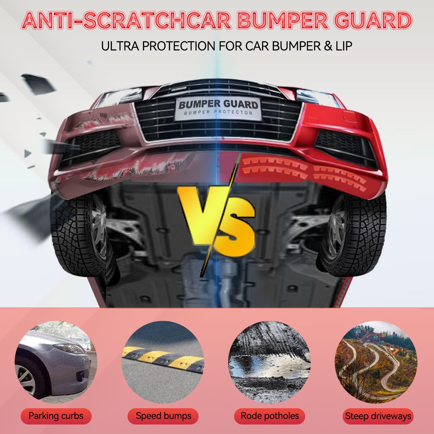 AUTOXBERT 8x Red Universal Front Splitter Bumper Lip Scrape Guard Protection Kit
