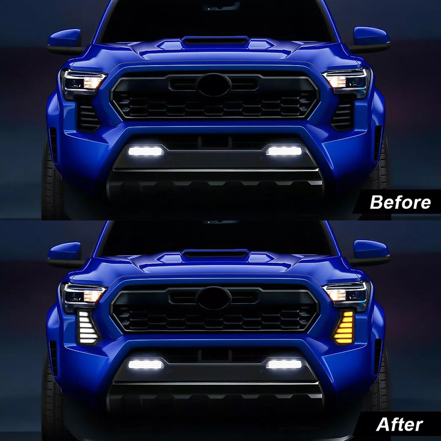 For 2024 for Toyota Tacoma 2PCS Front Fog Light Side Grille Daytime Running Lamp DRL
