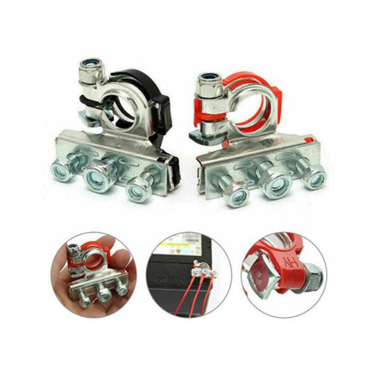 2 battery terminal connectors with 3 top post positive and negative ports for car/boat use.