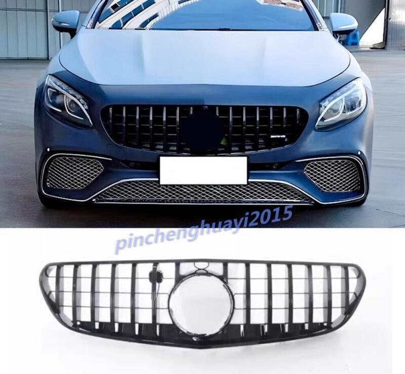 for Mercedes-Benz S-Class Coupe W217, Gloss Black GT Style Front Bumper Center Grille 18-20