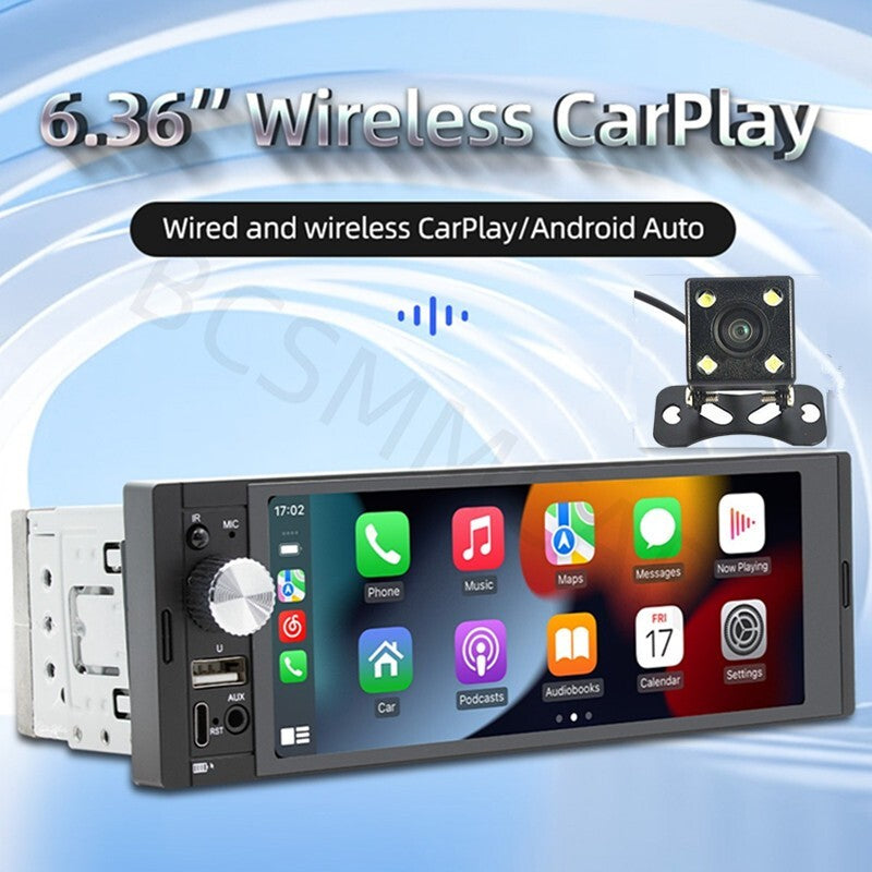 Car Radio Bluetooth 6.36in MP5 Player Single Din Touch Screen For CarPlay AUX-IN