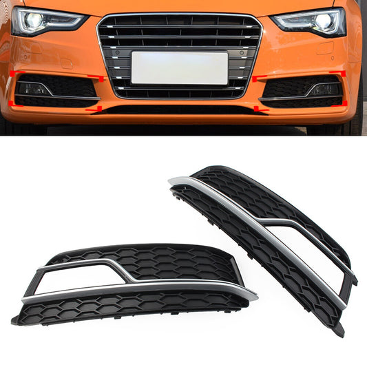 Pair Front Bumper Black Fog Light Grille Cover for Audi A5 S5 2013-2017