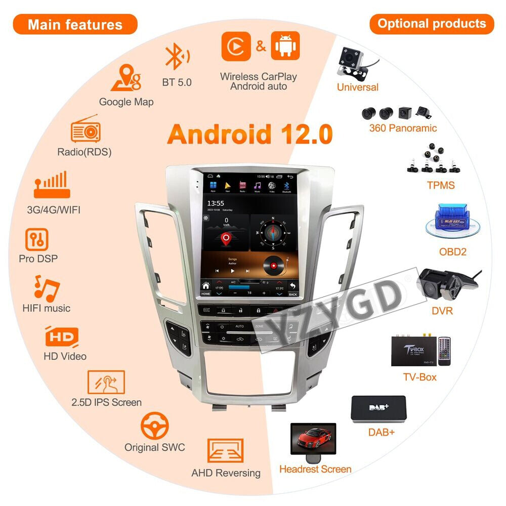 for Cadillac CTS 2007-2012 GPS Navi 64GB 10.4 Car Radio Carplay Stereo Screen