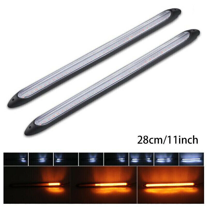 2X 28cm LED DRL Daytime Running Lights Strip Turn Signal Sequential White/Yellow