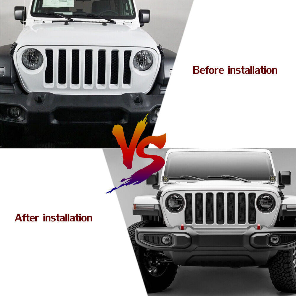 9pcs Front Headlight LampGrille Inserts Ring Cover Trim for Jeep for Wrangler JL18+